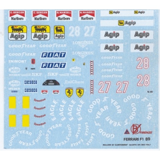 Decal Ferrari #27 - 28 Formula 1 G. Berger / N. Mansell 1989 - Scala 1:24